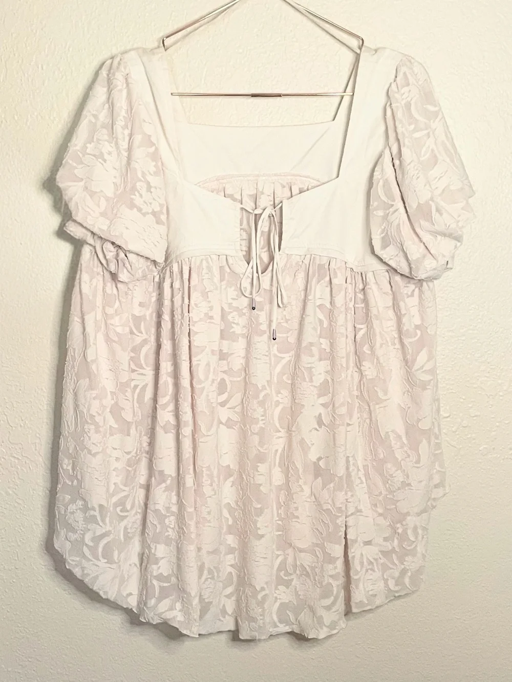 Free People Sunrise to Sunset Blouse L Champagne Puff Sleeve Babydoll Top